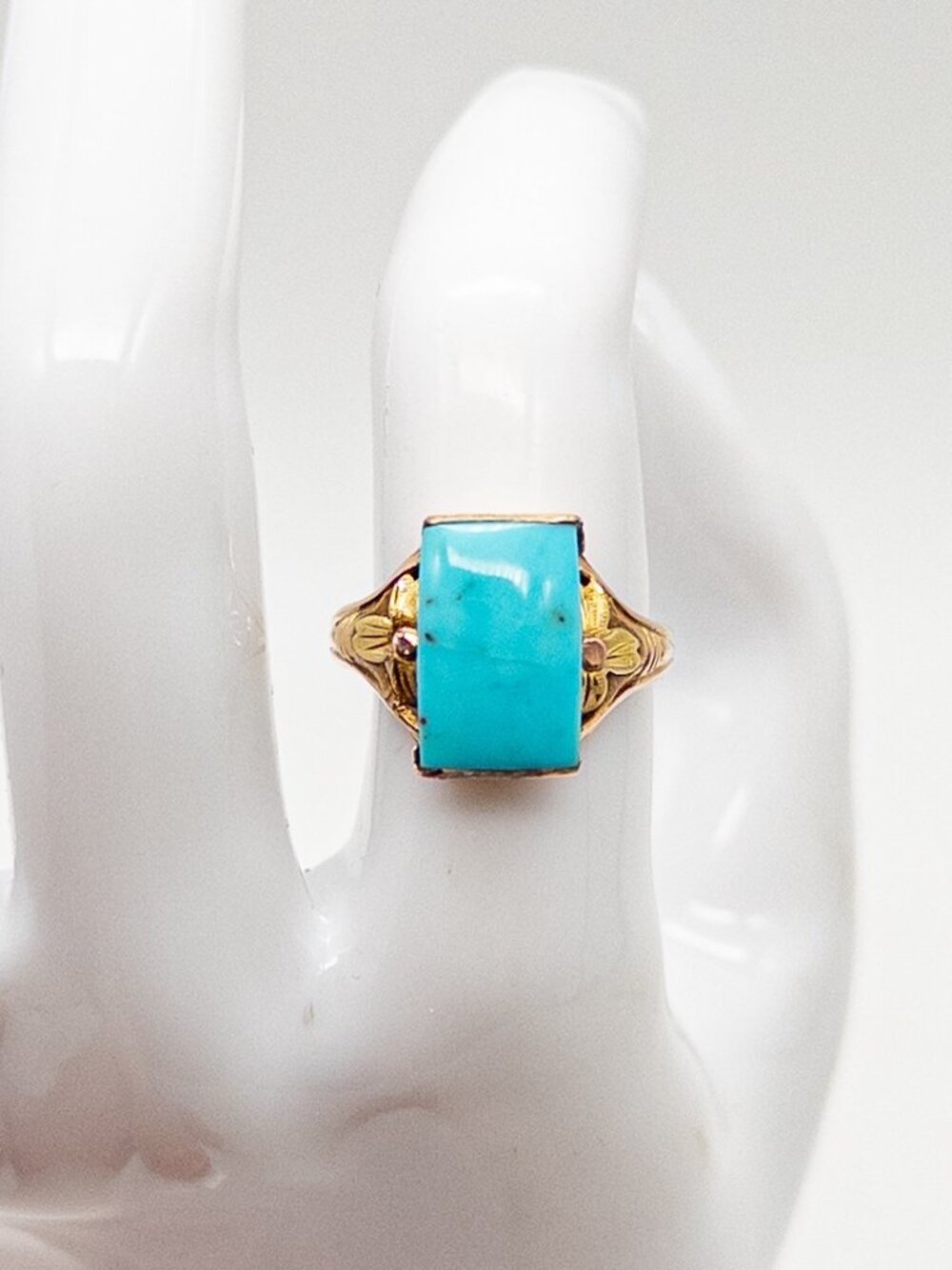 Stunning Antique 1920s 3ct Natural Turquoise GEM RARE 10k Yellow Gold Ring